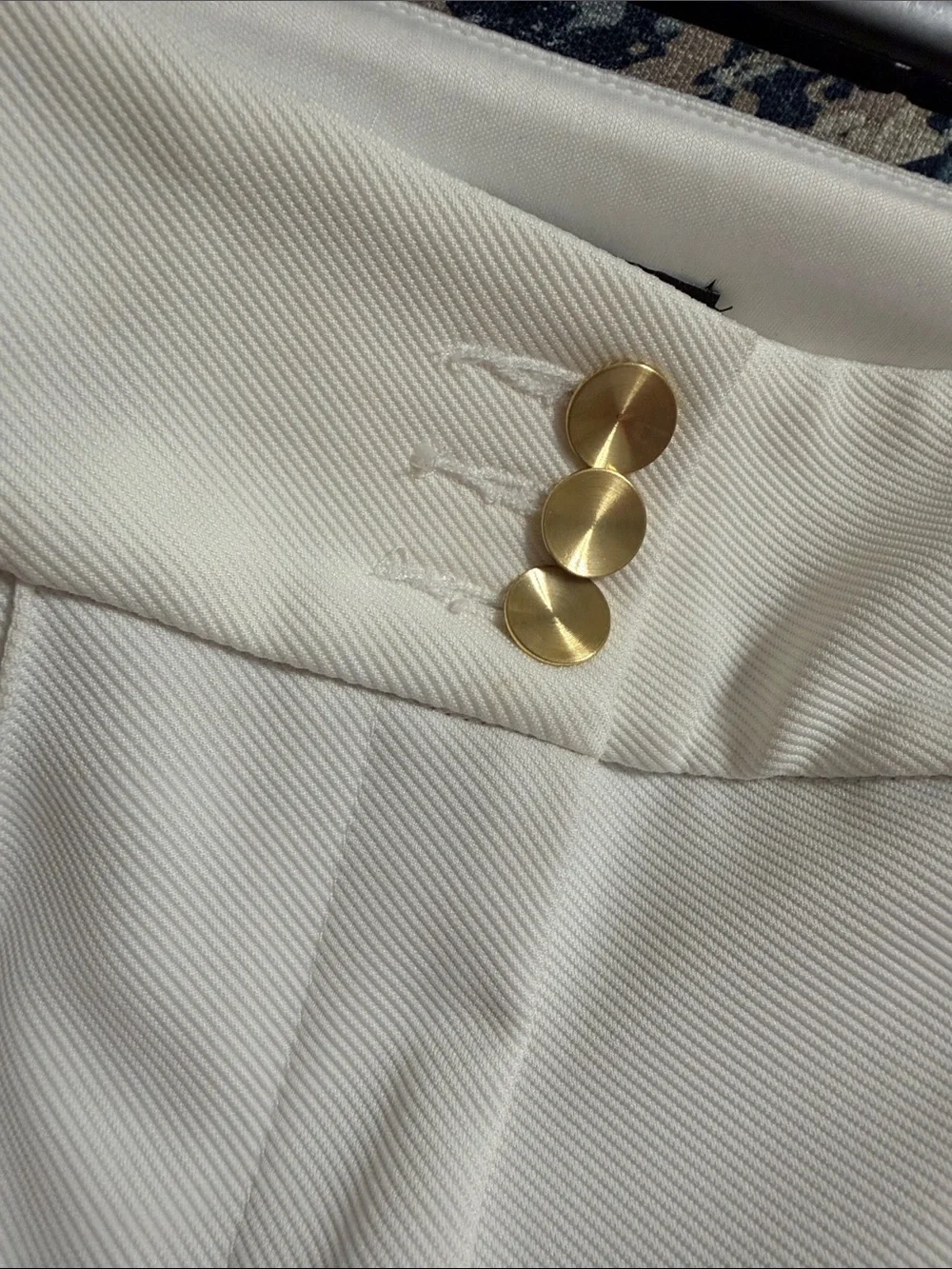 Express Cream High-Waist Wide-Leg Pants with Gold Button Detail - Picture 3 of 6